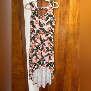 Floral Leaf Print Maxi Dress - Pink and Green